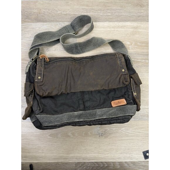 Bed Stu Hawkeye Black Waxed Canvas Messenger Bag Oil Slick Brown Gray - Picture 1 of 11